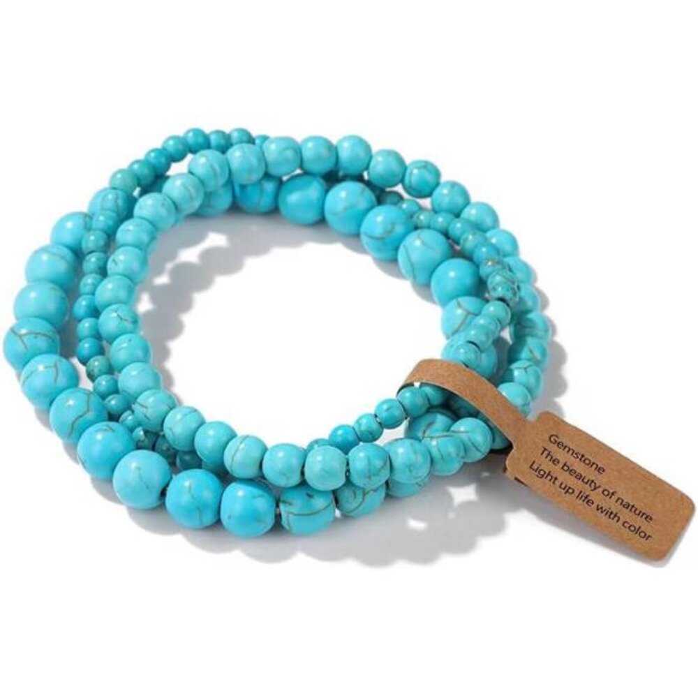 Turquoise Healing Crystal Bracelets Natural Stone Beaded Stretch Jewelry Set